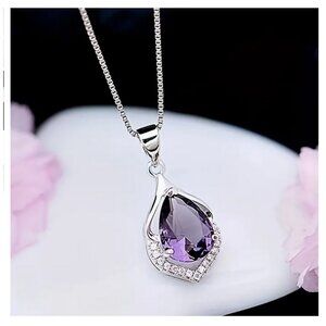 NWT Ornate Purple Teardrop Necklace Pendant Silvery Adjustable Womens Jewelry